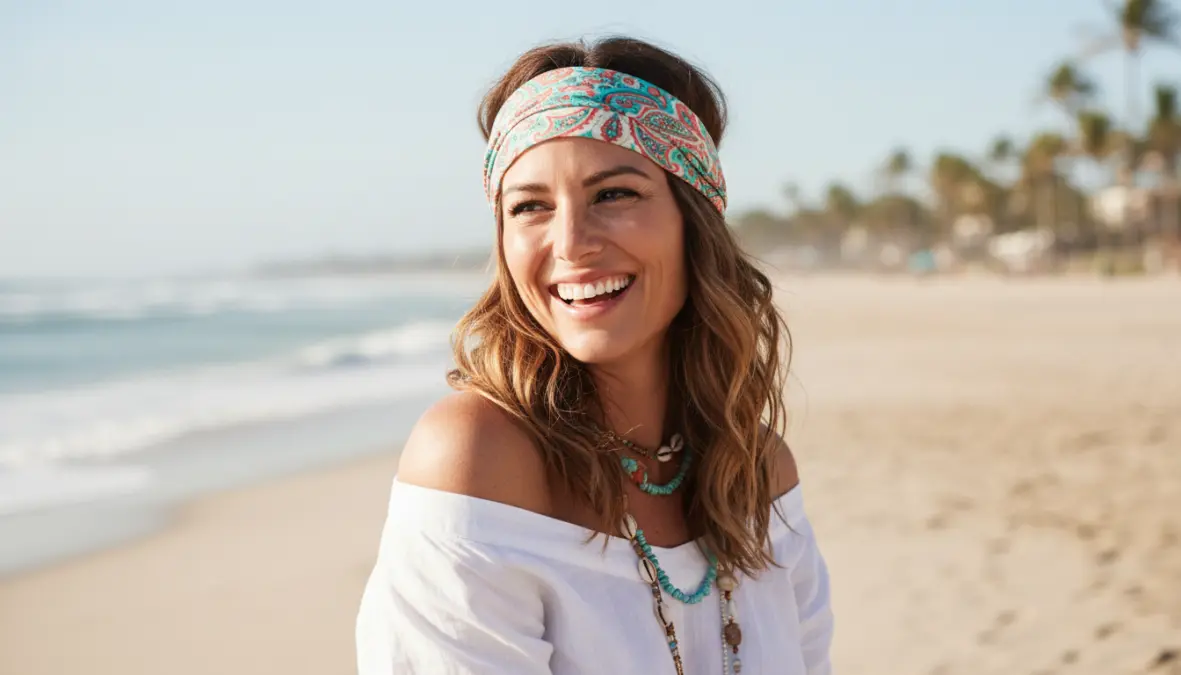 Beach waves con fascia su capelli medi, acconciatura casual e ondulata per tutti i giorni