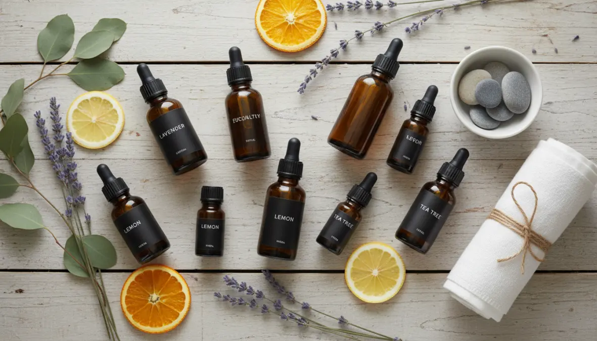 Oli essenziali naturali per casa con essenze di lavanda ed eucalipto