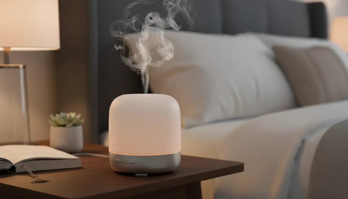 Diffusore ultrasuoni oli essenziali in funzione con nebbia aromatica