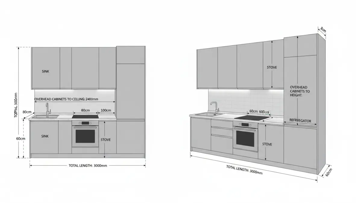 Progettazione layout cucina piccola 3 metri con disposizione ottimale degli spazi