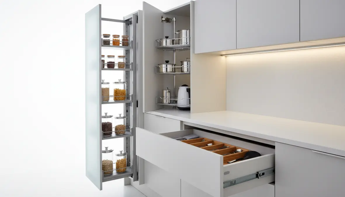 Soluzioni salvaspazio per cucine piccole con mobili componibili e pensili organizzati