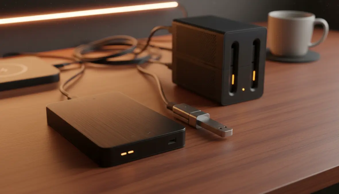 Dispositivi per backup locale: hard disk esterno e NAS per archiviazione dati