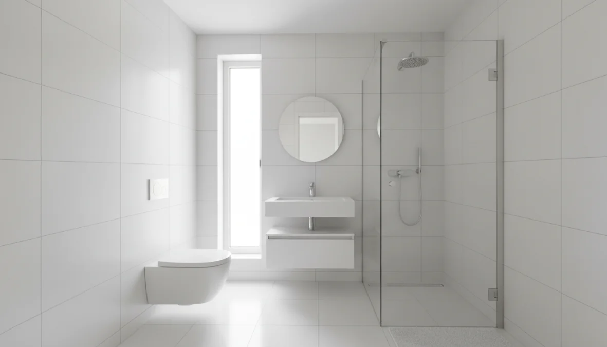 Bagno piccolo moderno con soluzioni salvaspazio e sanitari sospesi