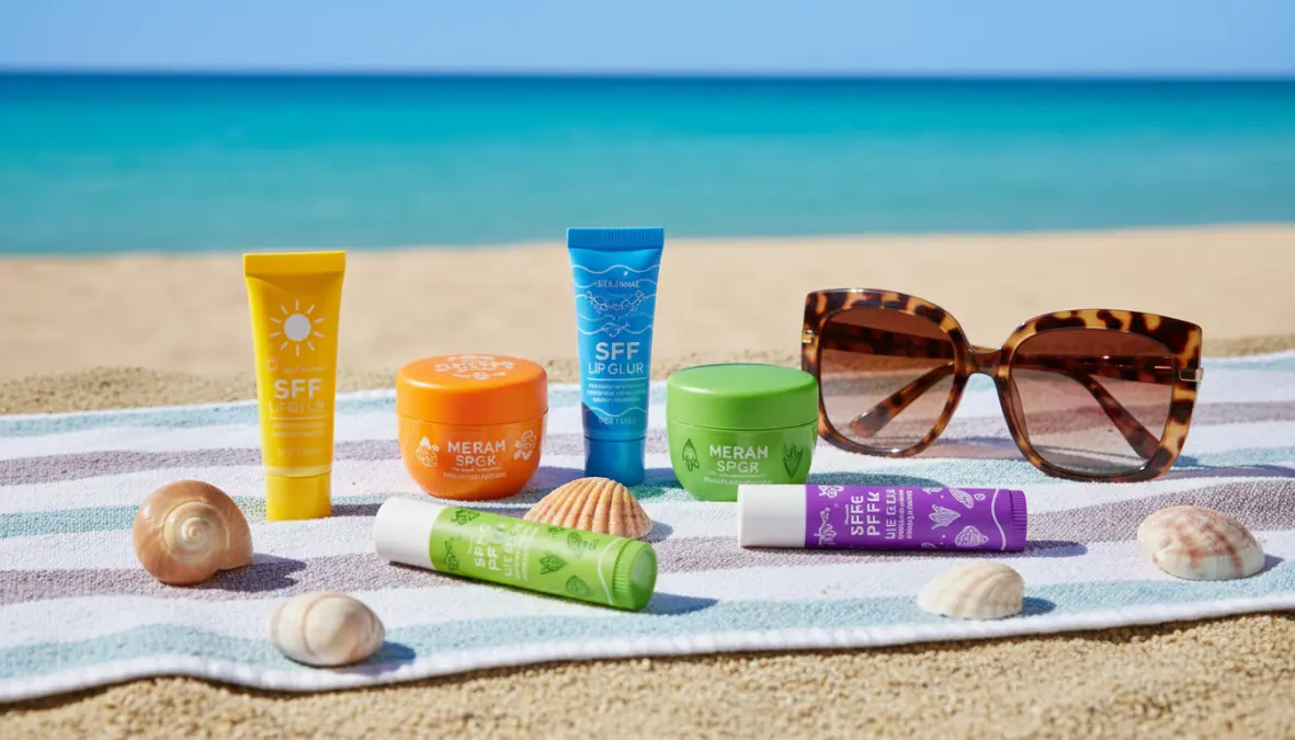 Selezione di burrocacao con protezione solare e filtro UV per l'estate