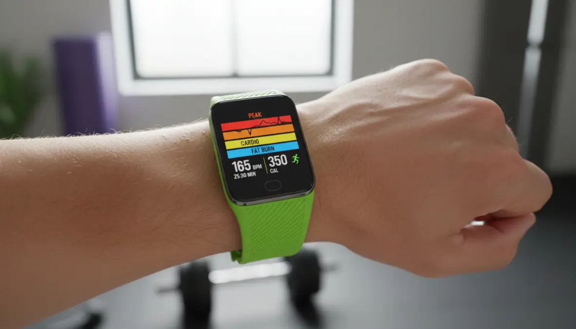 Monitoraggio della frequenza cardiaca durante allenamento cardio a casa