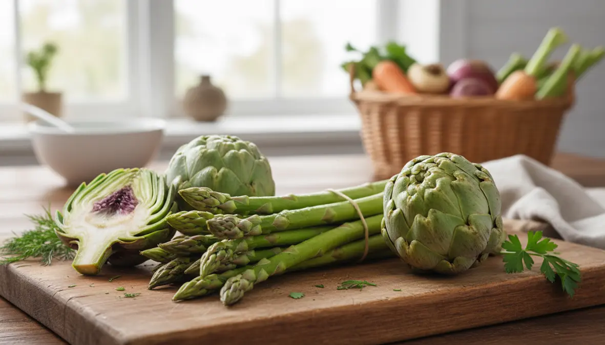 Asparagi freschi e carciofi, verdure primaverili di stagione
