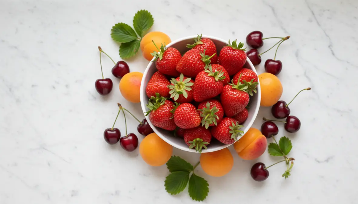 Fragole fresche e frutta di primavera assortita