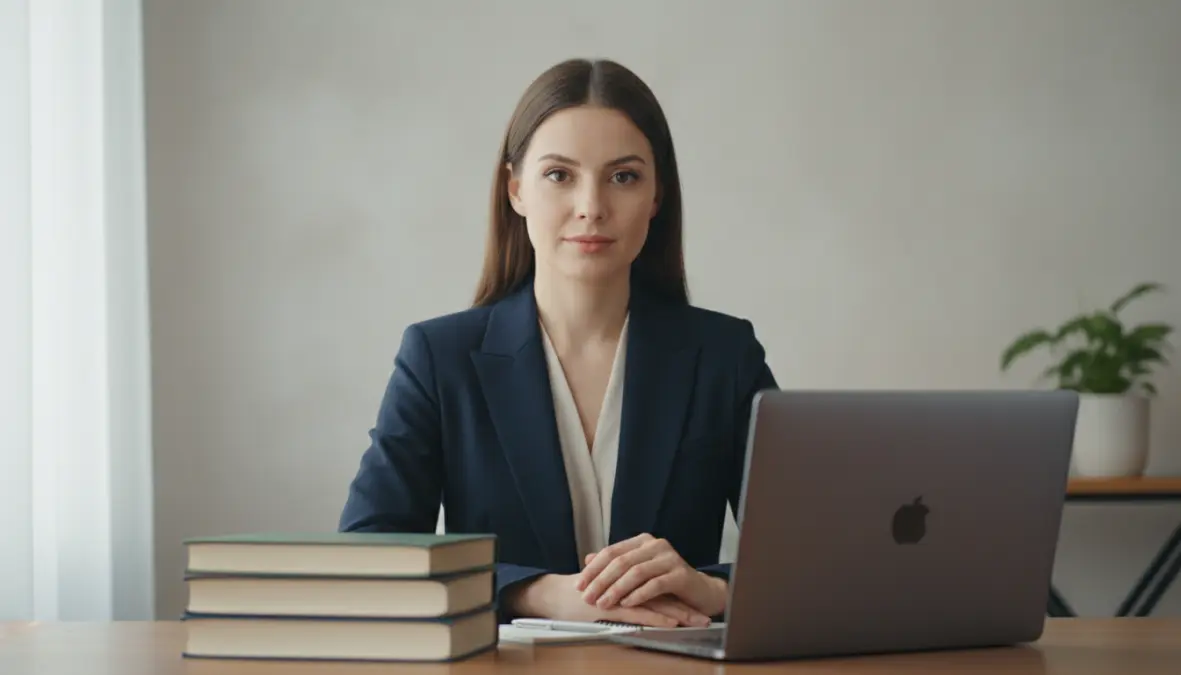 Candidata durante intervista di lavoro a distanza con postura professionale e contatto visivo