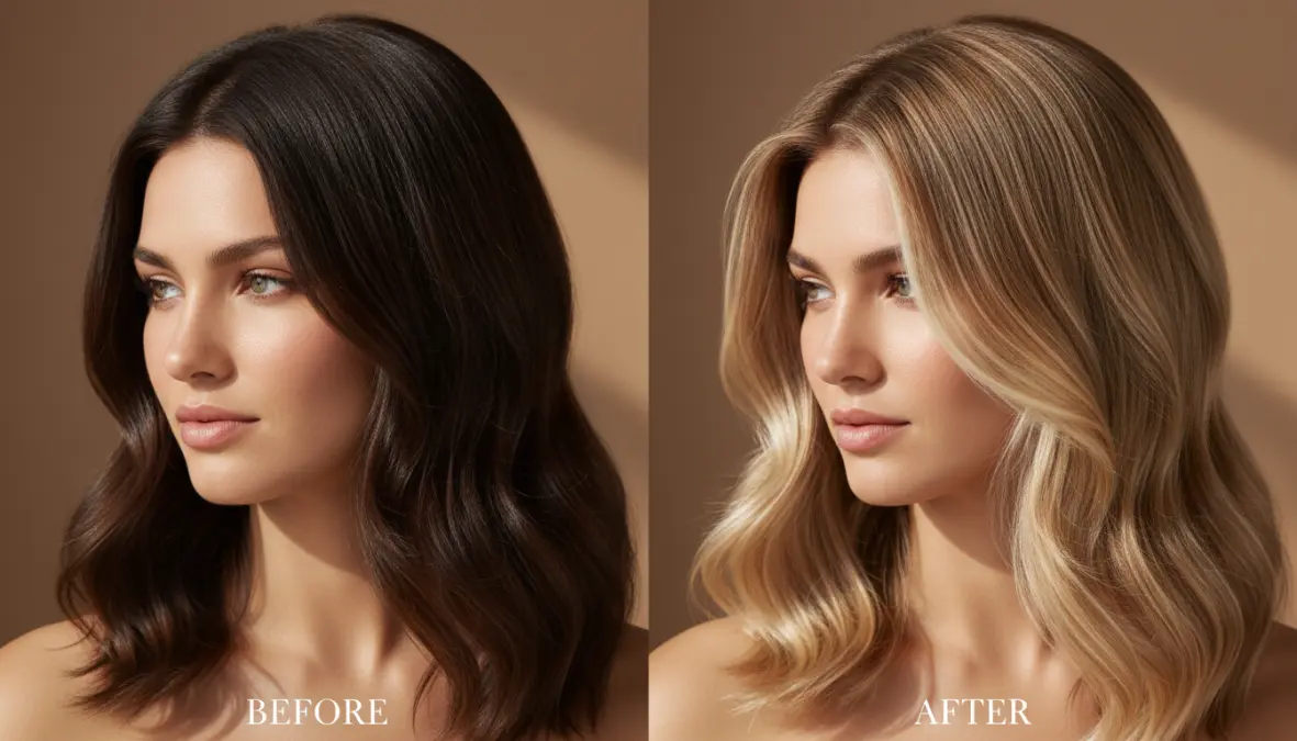 Risultato prima e dopo colpi di sole fai da te su capelli castani