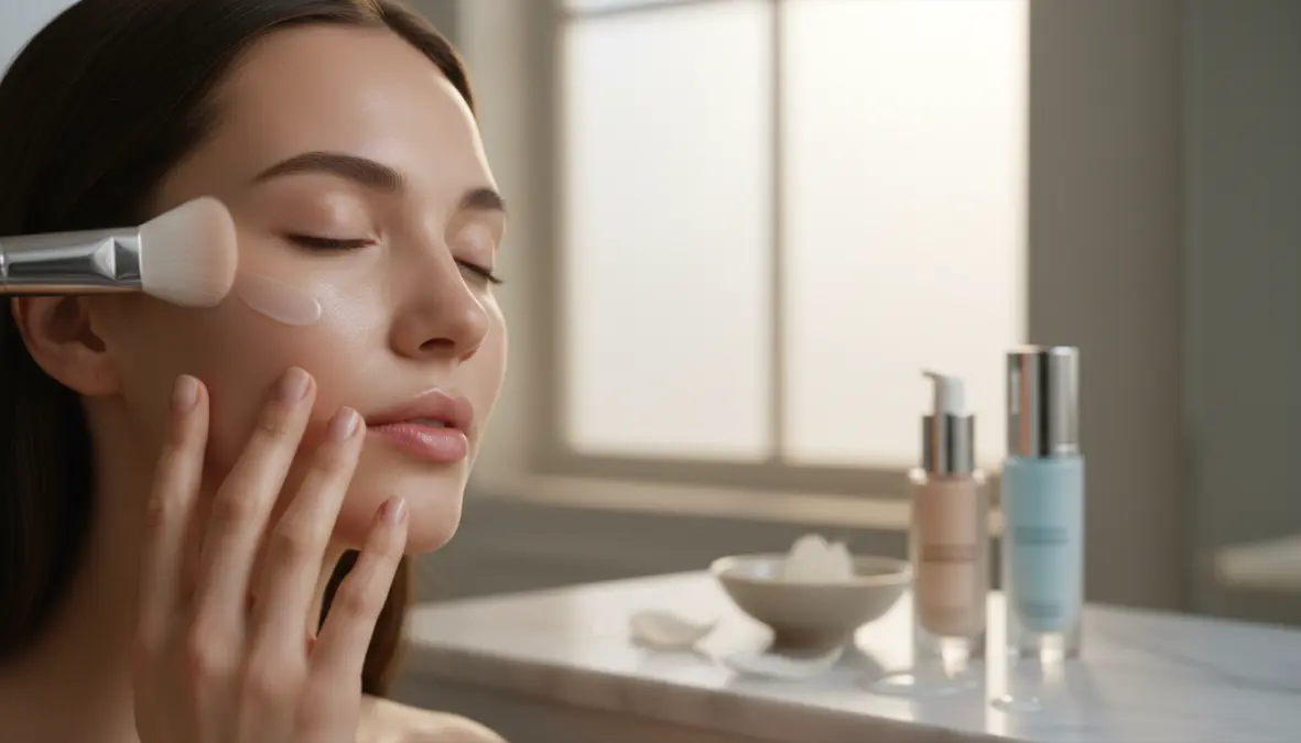 Preparazione della pelle prima di applicare fondotinta con primer viso e idratazione