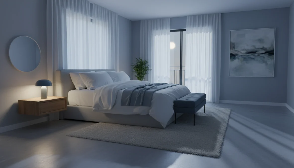 Camera da letto serena per migliorare la qualità del sonno con ambiente ottimale