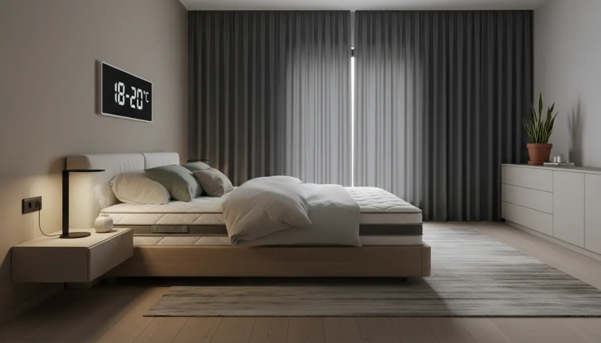 Ambiente ideale camera da letto con temperatura ottimale e materasso ergonomico per il riposo notturno
