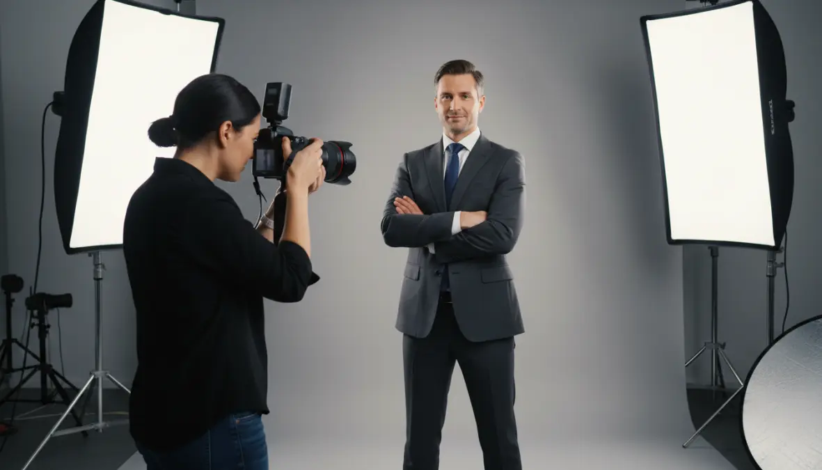 Foto profilo professionale LinkedIn durante sessione fotografica aziendale