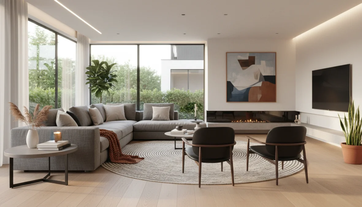 Soggiorno moderno con divano grigio perfetto come esempio di come scegliere divano ideale