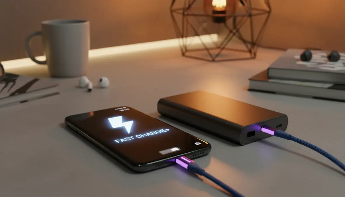 Powerbank con ricarica rapida USB-C collegato a smartphone