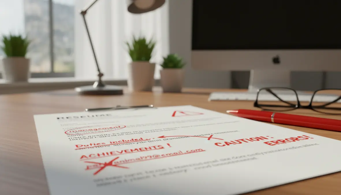 Curriculum vitae con errori comuni evidenziati durante revisione professionale