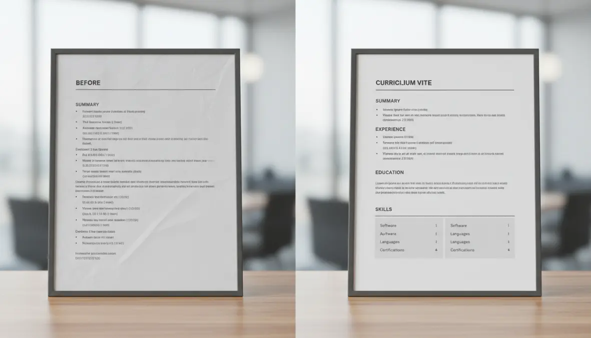 Confronto tra curriculum professionale ben strutturato e cv con formattazione scorretta