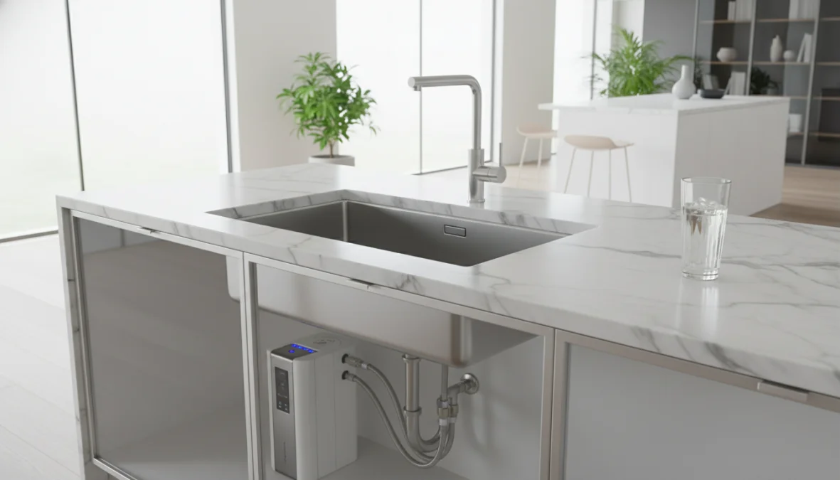 Depuratore acqua domestico installato sotto il lavello della cucina moderna