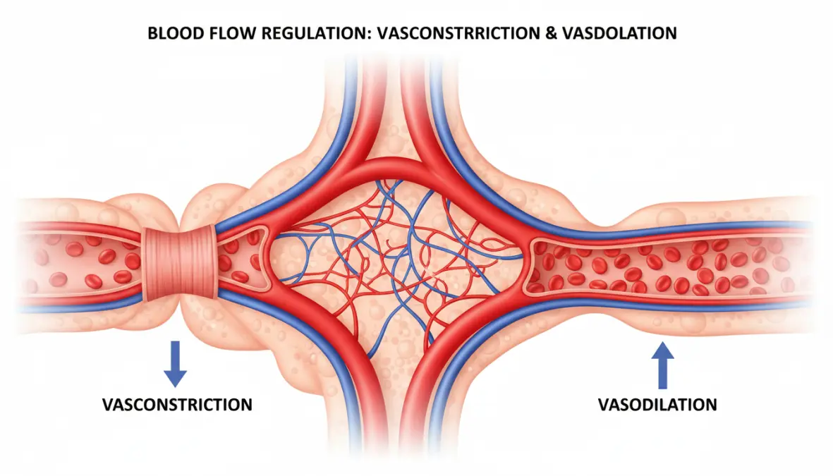 Illustrazione circolazione sanguigna e benefici doccia scozzese per il sistema vascolare