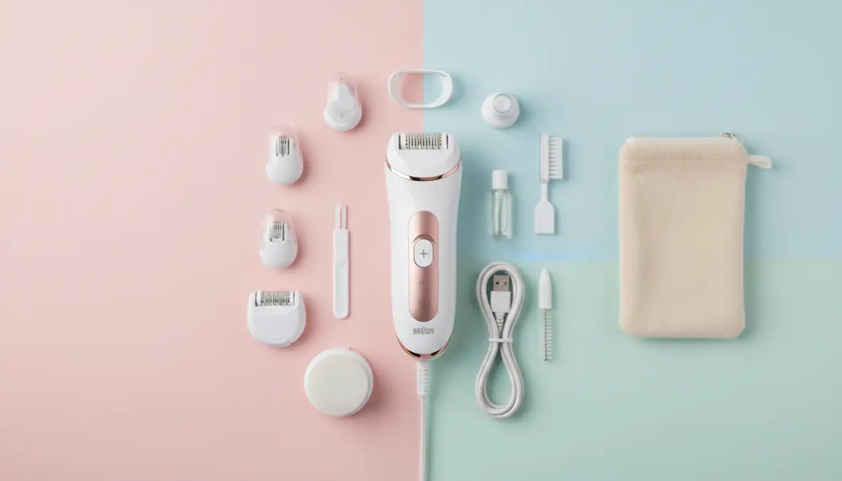 Set completo epilatore elettrico con accessori e testine intercambiabili per viso e corpo