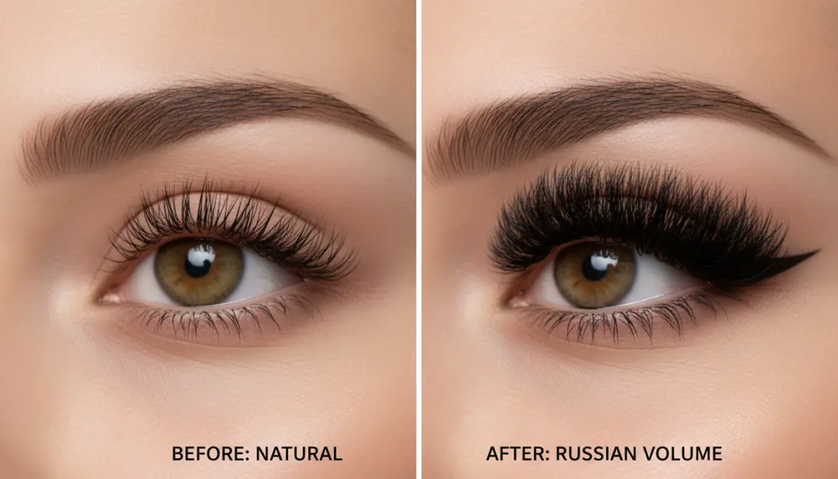 Confronto tra ciglia naturali e extension ciglia volume russo