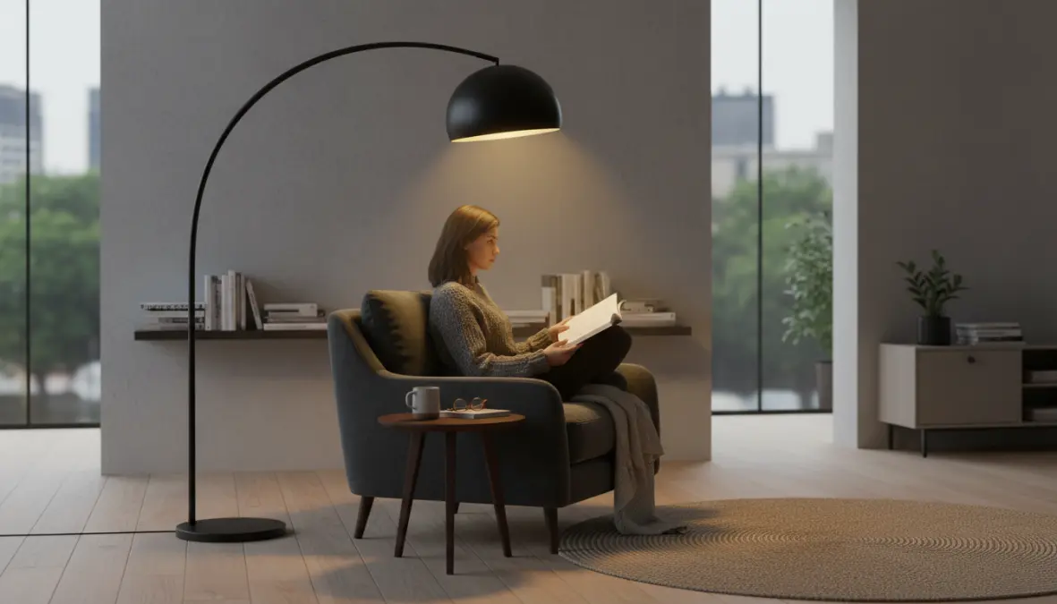 Lampada da terra moderna per zona lettura soggiorno con luce funzionale