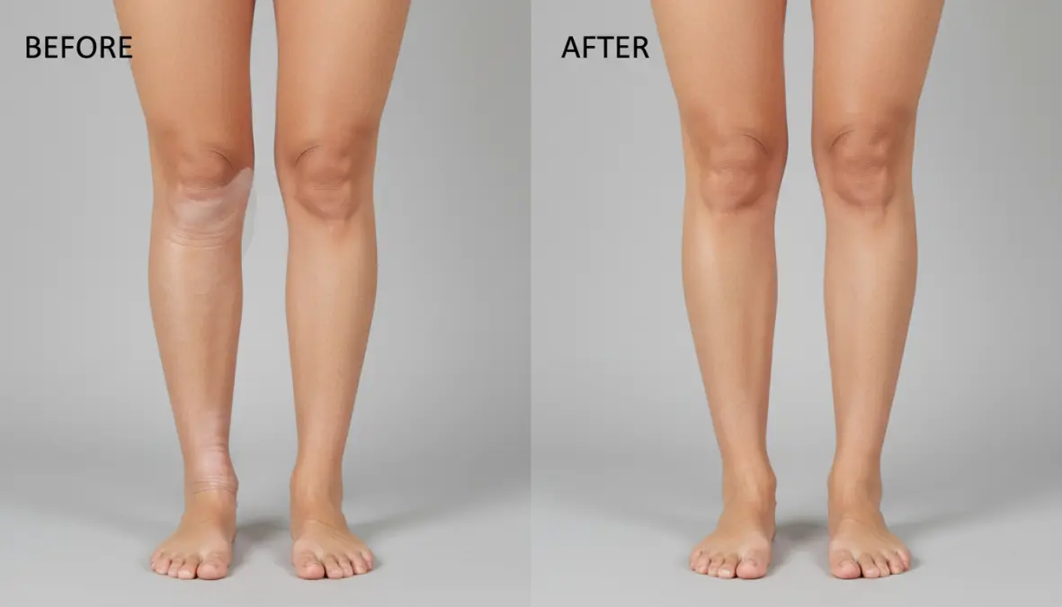 Gambe prima e dopo il trattamento di linfodrenaggio per ritenzione idrica e gonfiore