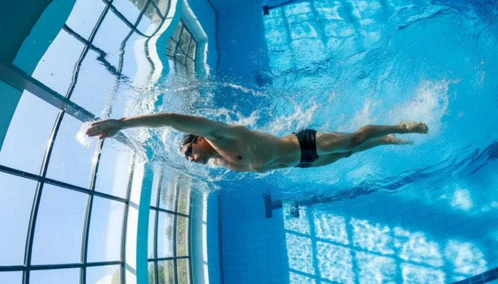 Nuotatore che esegue esercizi per migliorare la tecnica di nuoto in piscina