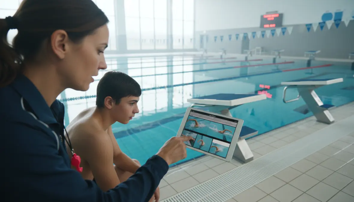 Allenamento tecnico di nuoto con analisi video per correggere gli errori