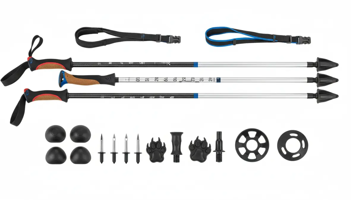 Bastoncini nordic walking in carbonio e alluminio con accessori