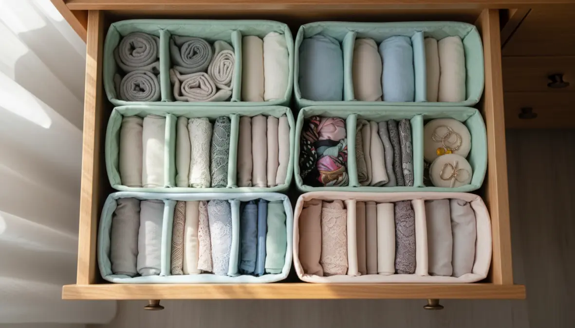 Organizer cassetti armadio per intimo e calze con divisori in tessuto