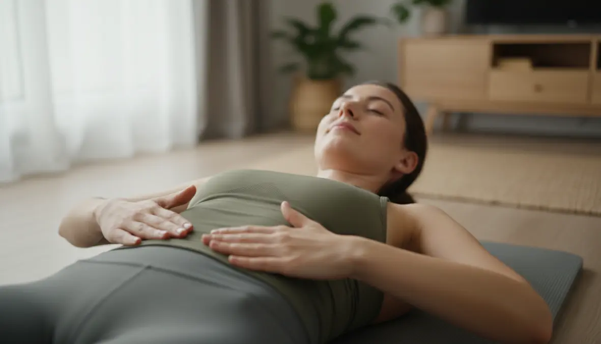 Dimostrazione della respirazione pilates corretta per principianti con mani sulle costole