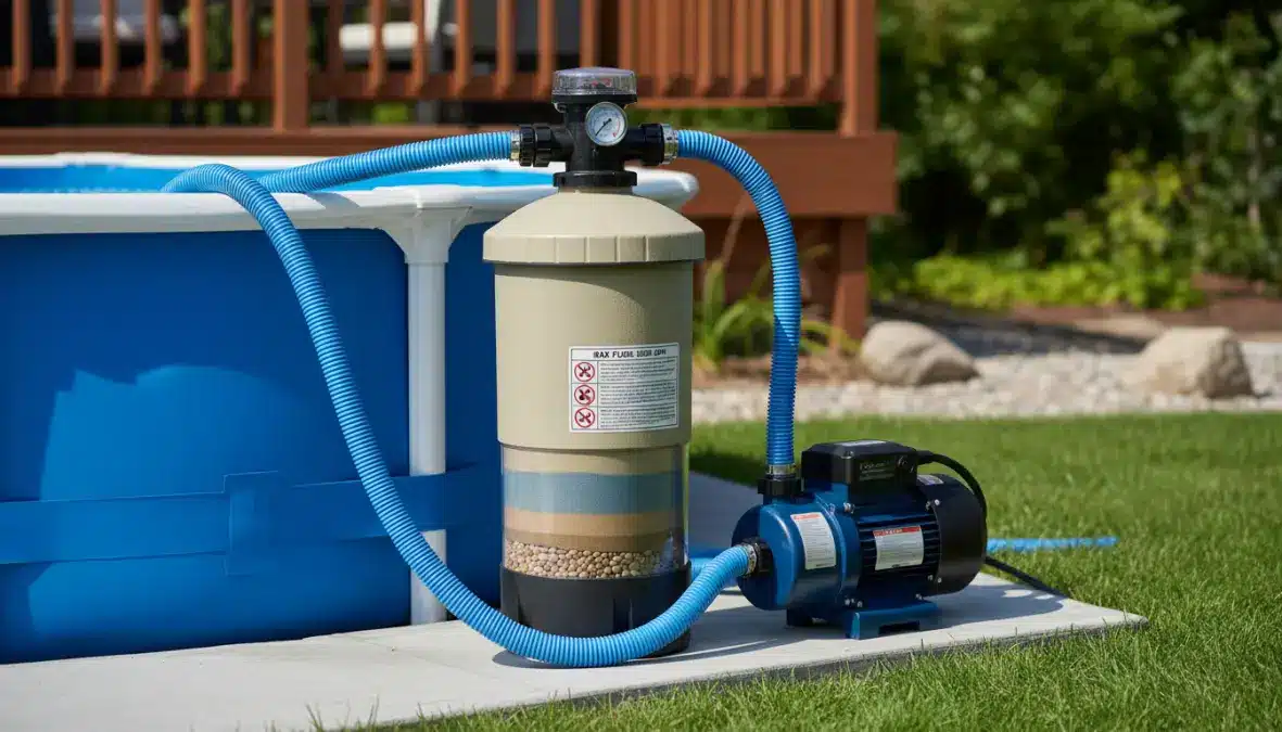 Sistema di filtrazione con filtro sabbia e pompa per piscina fuori terra