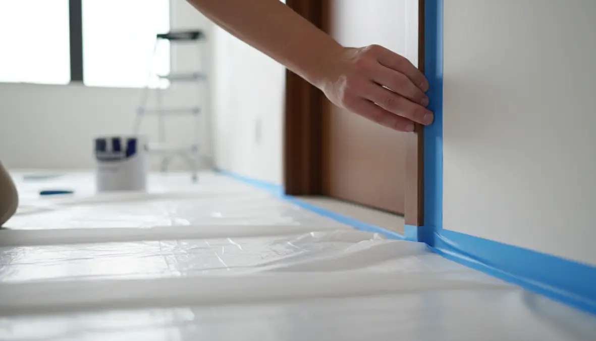 Applicazione della pittura lavagna parete con rullo su muro bianco