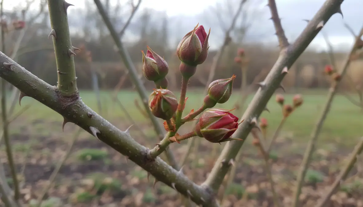 Gemme delle rose pronte per la potatura a fine inverno