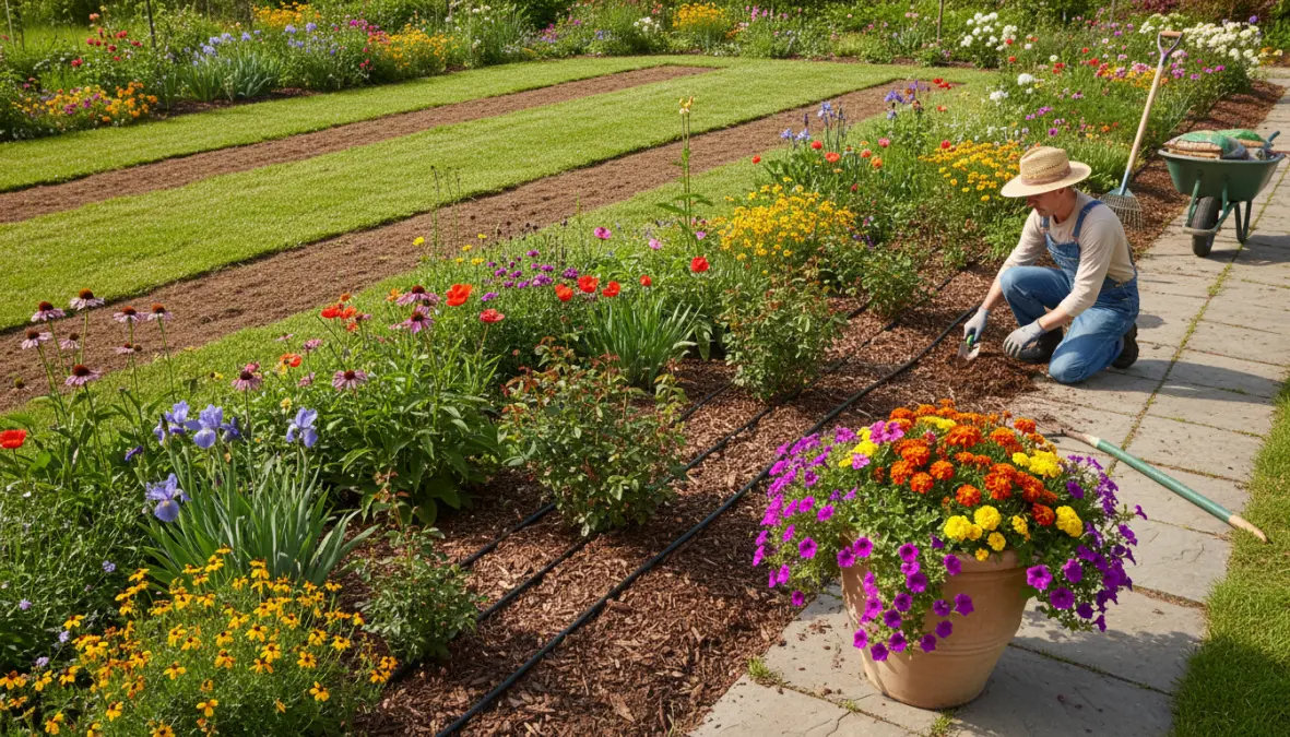 Cura del prato e manutenzione del giardino in primavera