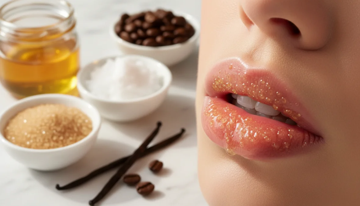 Labbra morbide con scrub labbra fai da te naturale a base di miele e zucchero