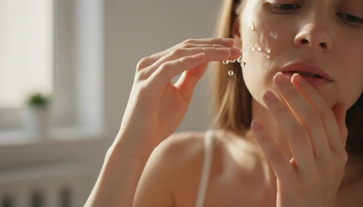 Applicazione corretta del siero viso sul viso pulito con movimenti delicati