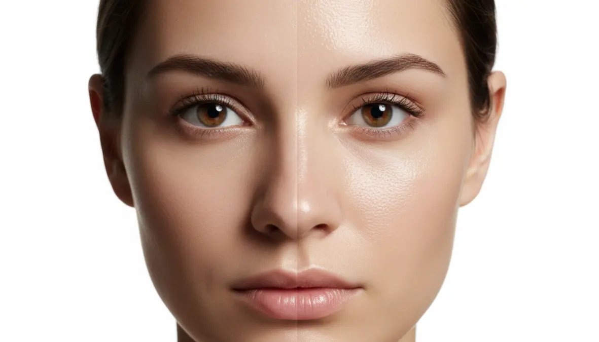 Viso di donna con pelle mista che mostra zona T e guance