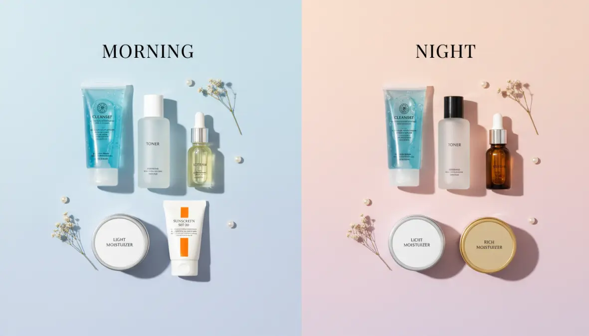 Routine mattina e sera con prodotti per pelle mista