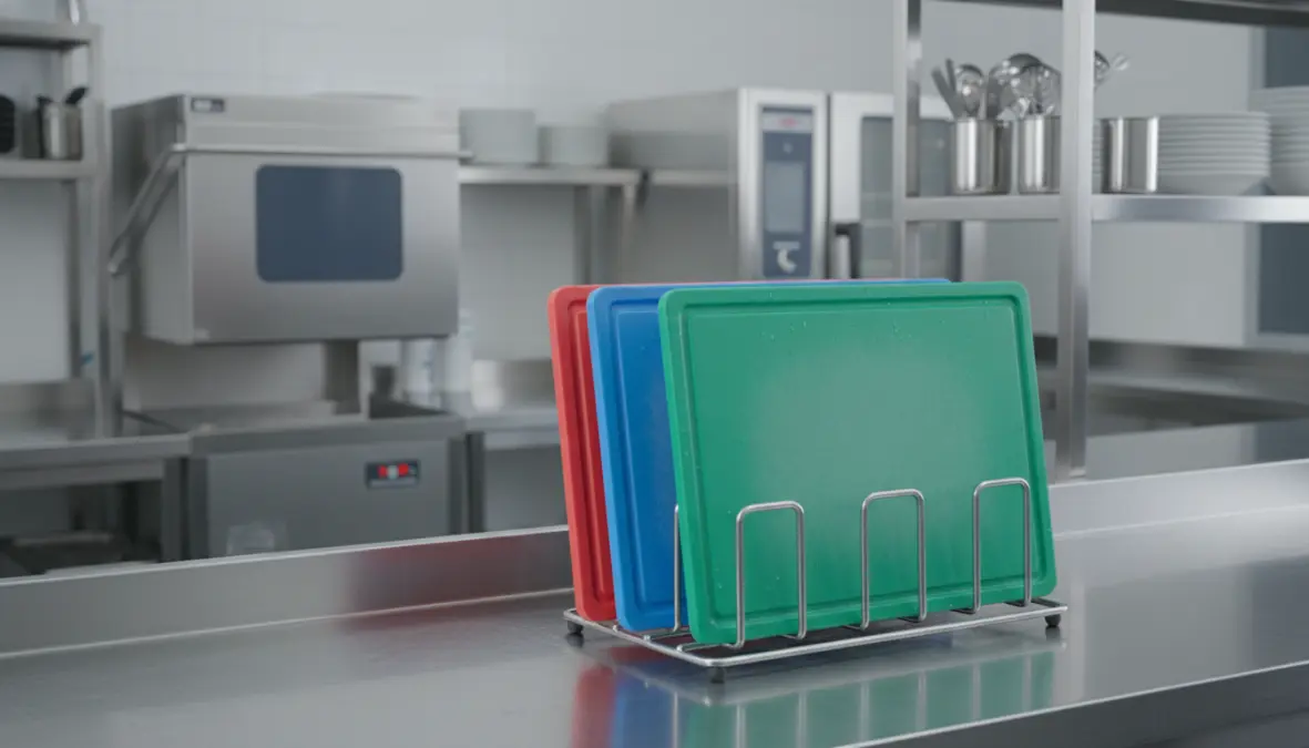 Set di taglieri in plastica colorati per uso professionale e igiene alimentare