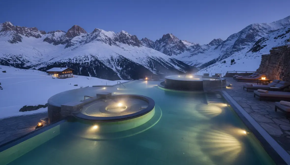 Piscine termali alpine a Bormio con vista sulle montagne, migliori terme del Nord Italia