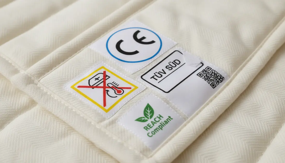Certificazioni di sicurezza su etichetta termocoperta elettrica certificata