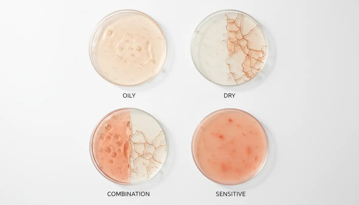 Rappresentazione visiva dei diversi tipi di pelle per scegliere il tonico viso giusto