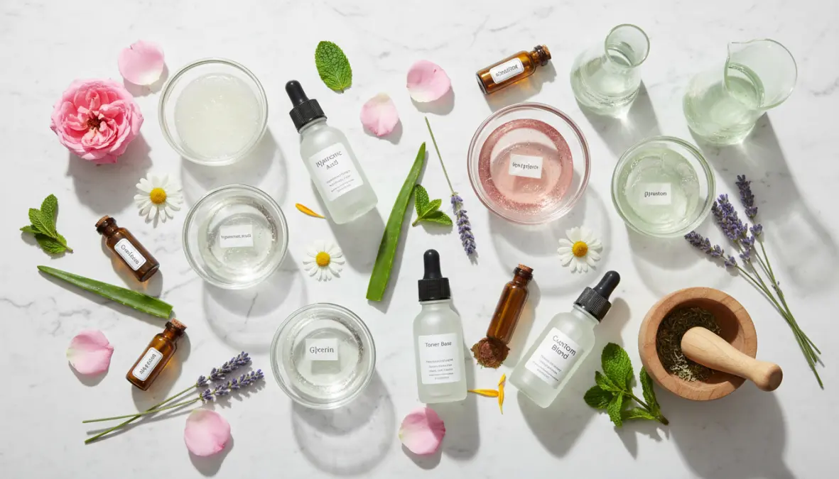 Ingredienti naturali e attivi per tonico viso idratante e astringente