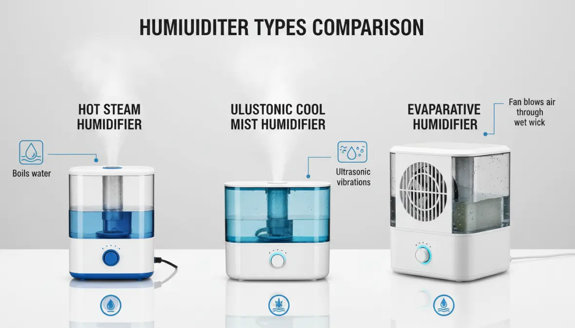 Confronto tra diversi tipi di umidificatori a caldo, ultrasuoni ed evaporativo