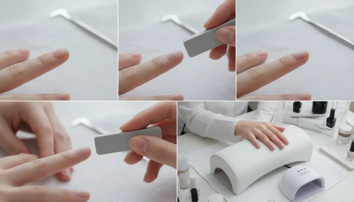 Preparazione unghia naturale con buffer per manicure gel casa professionale
