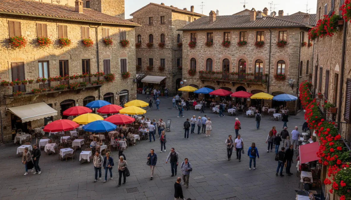 Piazza di città d'arte italiana in primavera ideale per weekend culturale