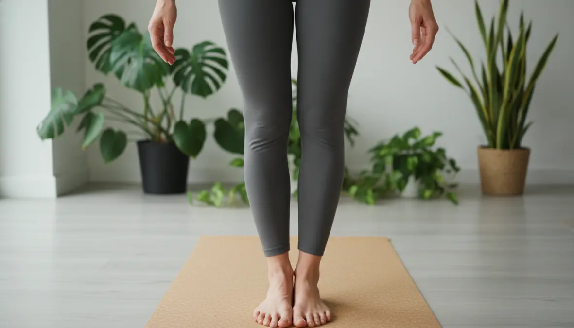 Donna che esegue la posizione yoga Montagna (Tadasana), posizione base per principianti