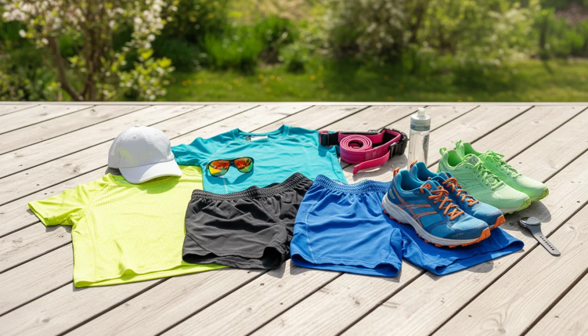 Abbigliamento running tecnico per primavera ed estate con magliette, pantaloncini e accessori per correre